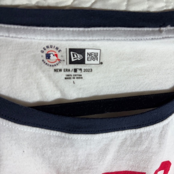 Ladies Boston Red Sox New Era White Tee with Navy Trim - Picture 2 of 5